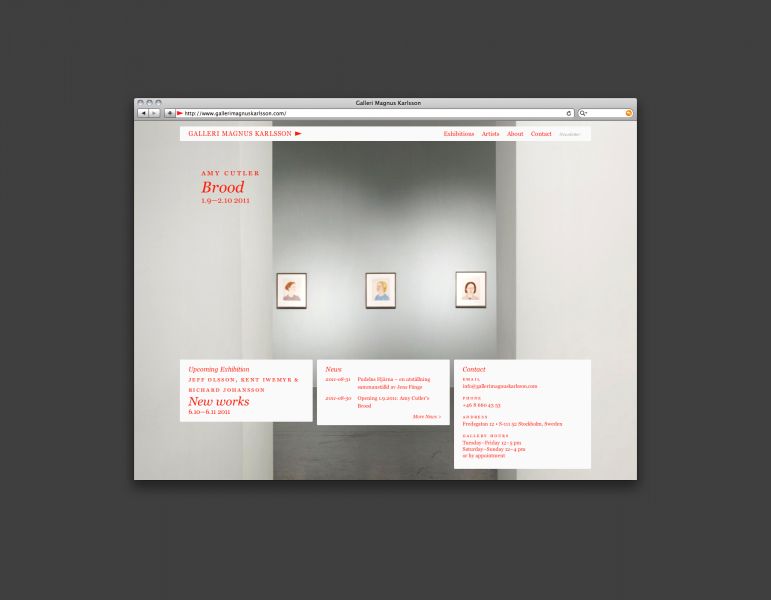 Galleri Magnus Karlsson is one of Sweden's most prestigious galleries, with artists like Jockum Nordström, Amy Cutler and Mamma Andersson. After giving the gallery a new visual identity, I was asked to create a new website.The main focus while working on this website wa... by Johan Hemgren